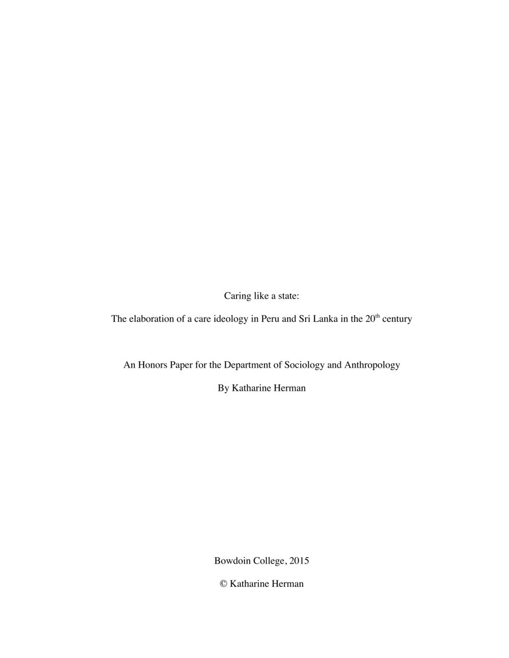 Miniature of Caring like a state: The elaboration of a care ideology in Peru and Sri Lanka in the 20th century