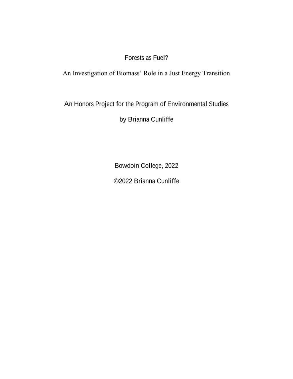 Miniature of Forests as Fuel?  An Investigation of Biomass’ Role in a Just Energy Transition