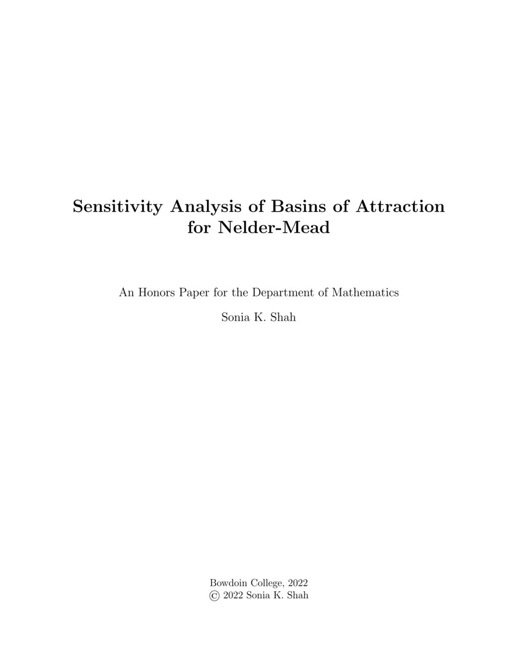 Miniature of Sensitivity Analysis of Basins of Attraction for Nelder-Mead