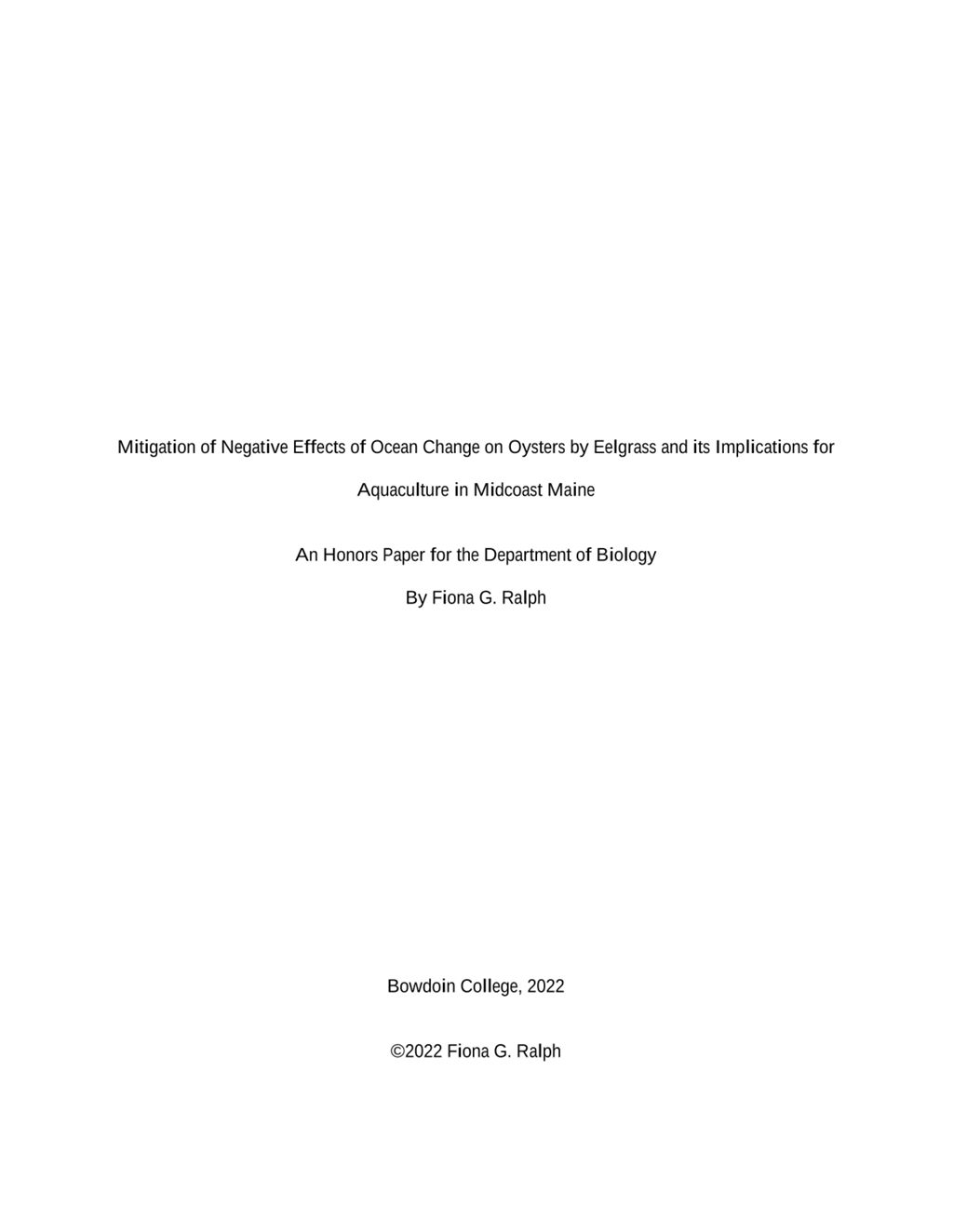 Miniature of Mitigation of Negative Effects of Ocean Change on Oysters by Eelgrass and its Implications for Aquaculture in Midcoast Maine