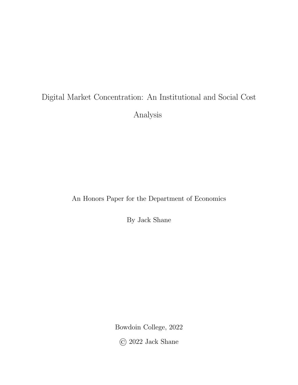 Miniature of Digital Market Concentration: An Institutional and Social Cost Analysis