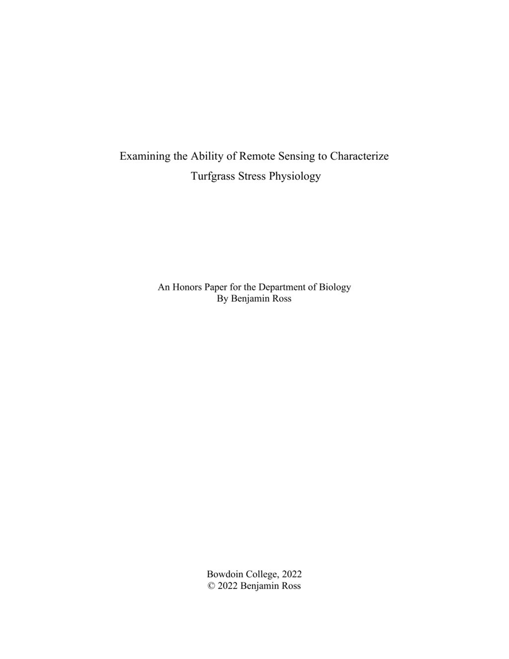 Miniature of Examining the Ability of Remote Sensing to Characterize  Turfgrass Stress Physiology