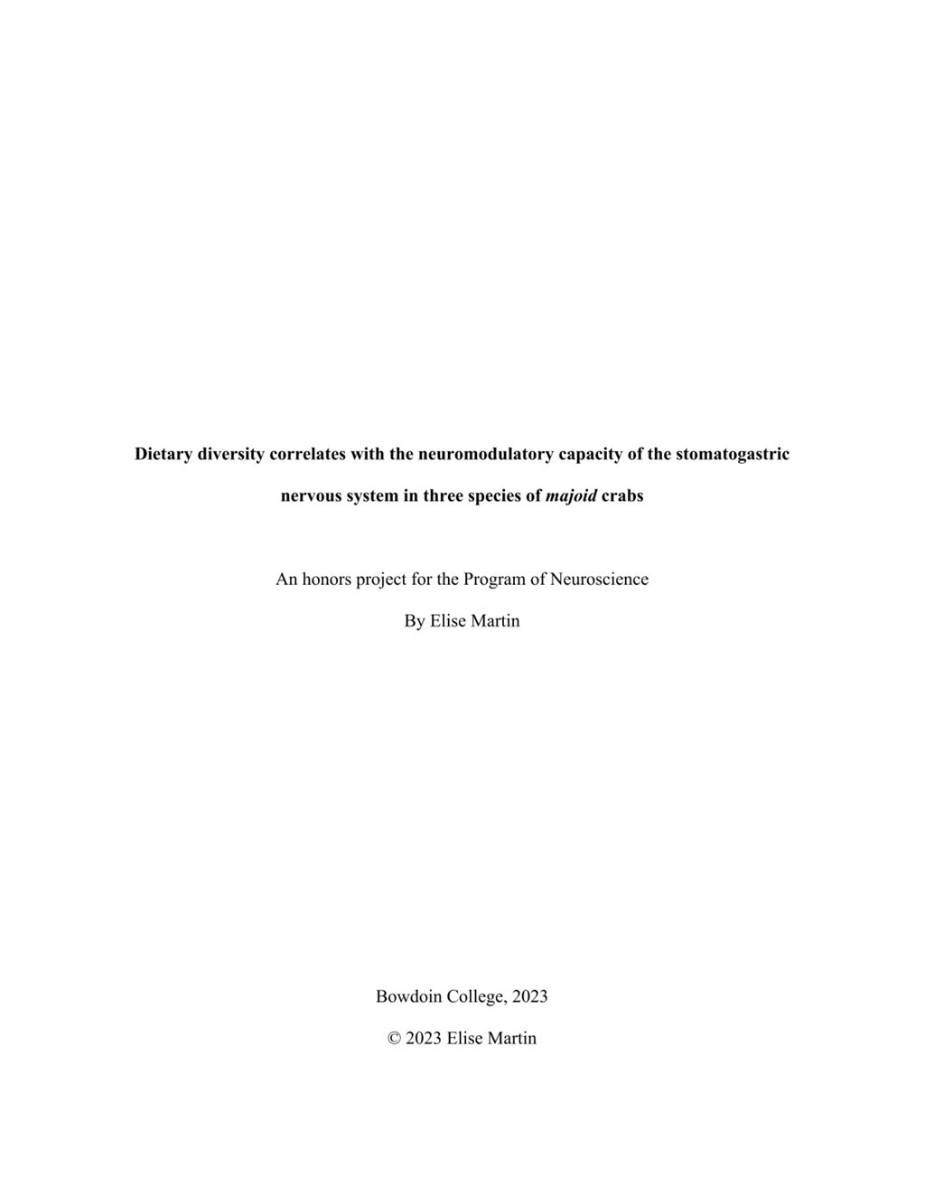 Miniature of Dietary diversity correlates with the neuromodulatory capacity of the stomatogastric nervous system in three species of <i>majoid</i> crabs