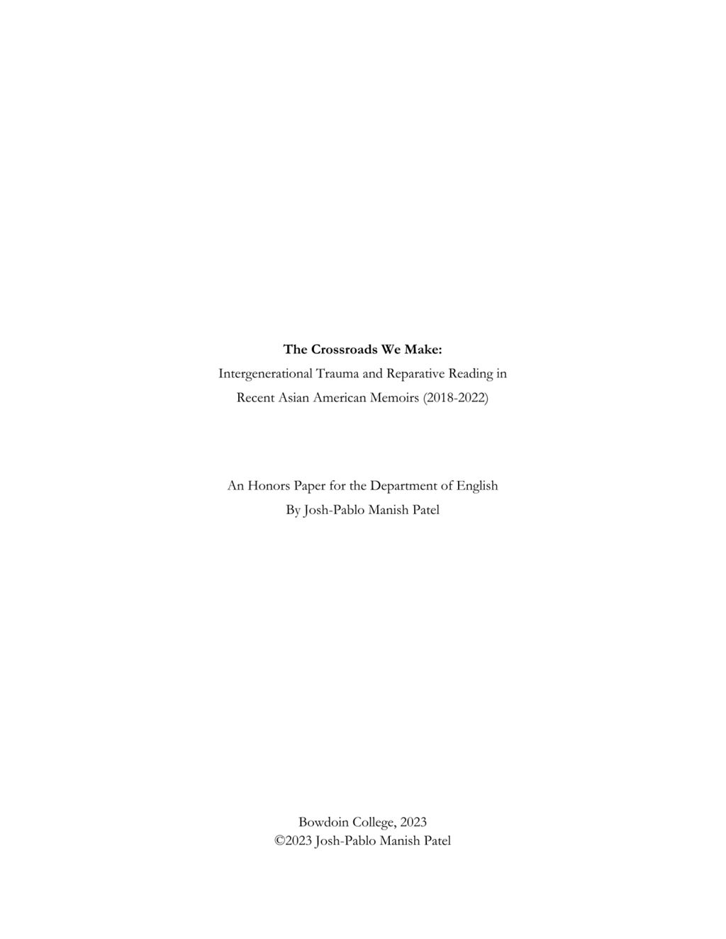 Miniature of The Crossroads We Make: Intergenerational Trauma and Reparative Reading in Recent Asian American Memoirs (2018-2022)