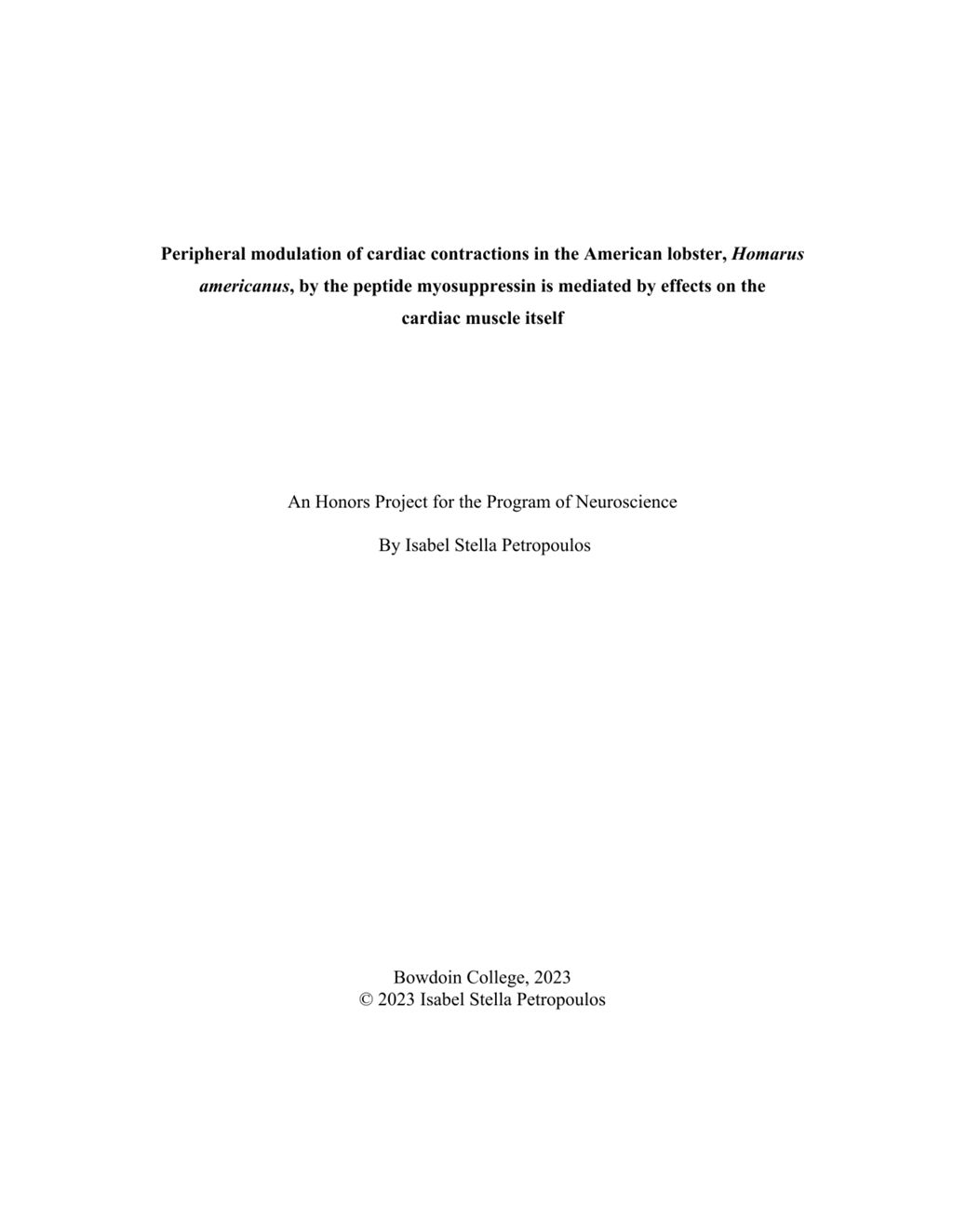 Miniature of Peripheral modulation of cardiac contractions in the American lobster, <i>Homarus americanus</i>, by the peptide myosuppressin is mediated by effects on the  cardiac muscle itself