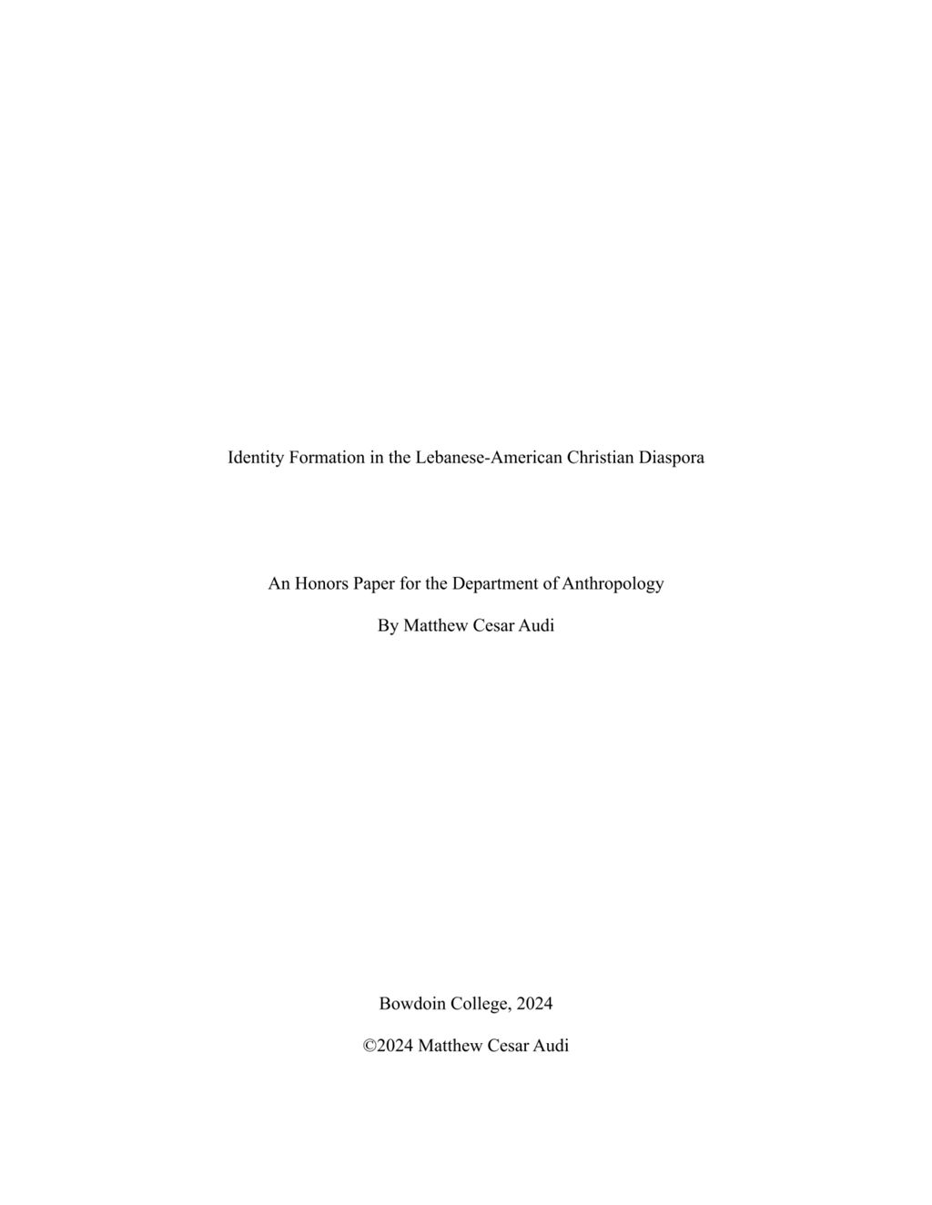 Miniature of Identity Formation in the Lebanese-American Christian Diaspora