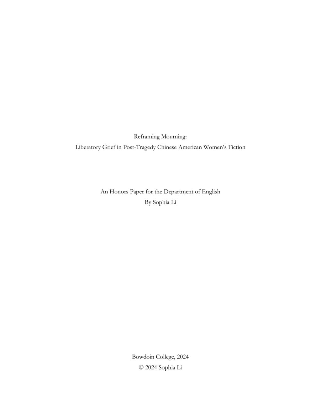 Miniature of Reframing Mourning: Liberatory Grief in Post-Tragedy Chinese American Women’s Fiction