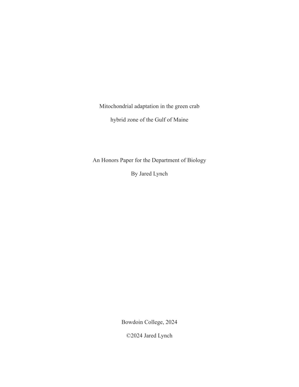 Miniature of Mitochondrial adaptation in the green crab hybrid zone of the Gulf of Maine