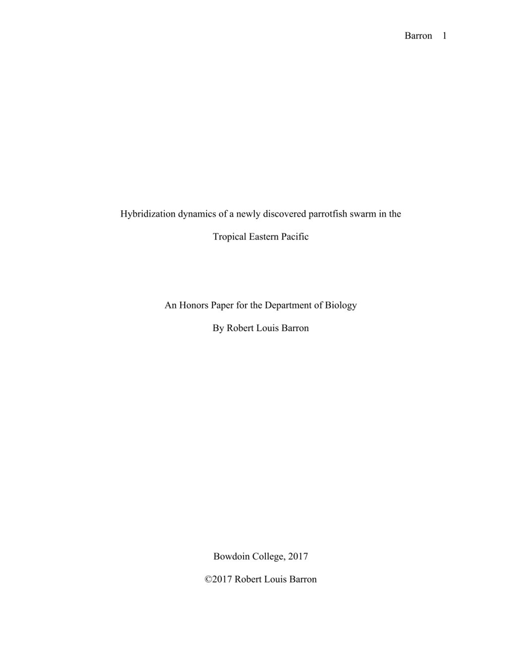 Miniature of Hybridization dynamics of a newly discovered parrotfish swarm in the Tropical Eastern Pacific