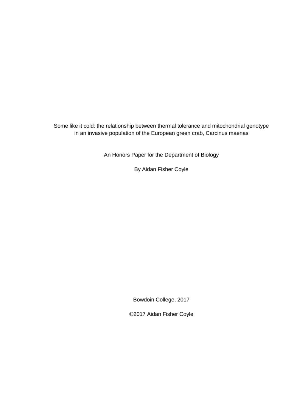 Miniature of Some like it cold: the relationship between thermal tolerance and mitochondrial genotype in an invasive population of the European green crab, Carcinus maenas