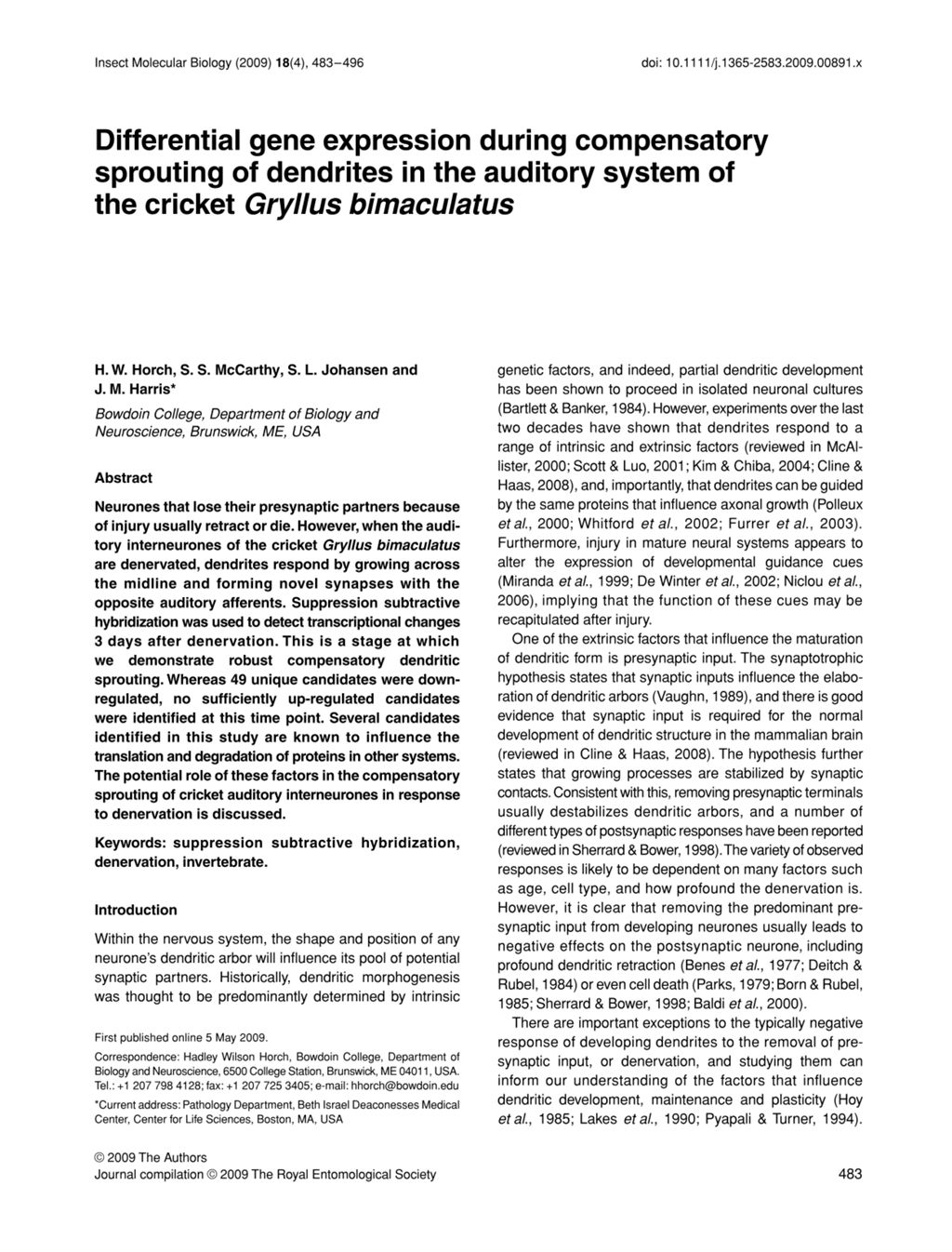 Miniature of Differential gene expression during compensatory sprouting of dendrites in the auditory system of the cricket Gryllus bimaculatus