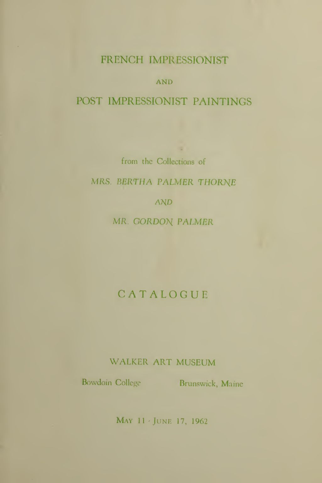 Miniature of French Impressionist and Post Impressionist Paintings from the Collections of Mrs. Bertha Palmer Thorne and Mr. Gordon Palmer